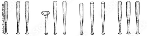 Different types of baseball bats arranged in a row showcasing various styles and sizes for sports enthusiasts and players