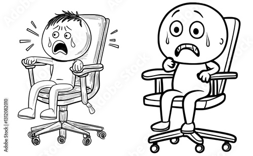 Business stress or crisis is conceptually illustrated through a cartoon stick man drawing of a crying businessman sitting in shock on his office chair