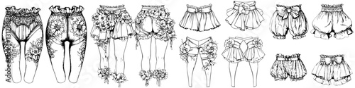 Floral designs on various types of skirts and shorts showcasing creative patterns and styles