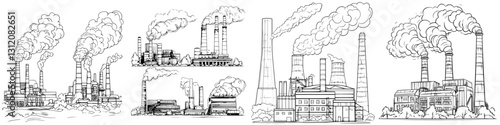 Coal-fired power plants displaying smoke emissions during daytime operations in an industrial setting