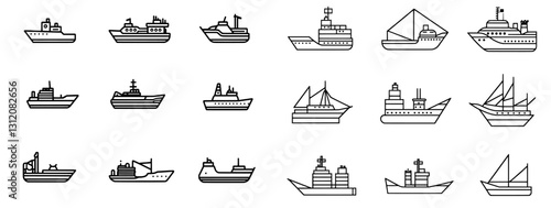 Icon concept for modern graphic design featuring a simple cartoon boat outline in the water