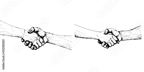 A modern illustration depicts a handshake with hand-drawn signs, symbolizing brotherly and friendly gestures