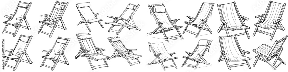 Various designs of folding chairs showcasing different styles and configurations in a creative illustration