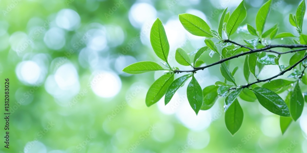 Vibrant green leaves on a branch, soft focus background, natural light, tranquil atmosphere. Vibrant green leaves on a branch, soft focus background, natural light, tranquil atmosphere.