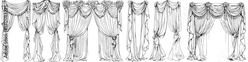 Elegant drapery designs showing various styles of fabric curtains for event decor and interior design