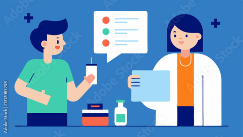 Vaccination Guidance The doctor discussing vaccination options with the patient showing a chart of vaccines while the patient appears inquisitive and engaged.