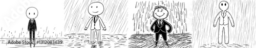 A cartoon stick figure drawing depicts a businessman submerged in water up to his chin, symbolizing a company's financial struggles and potential bankruptcy