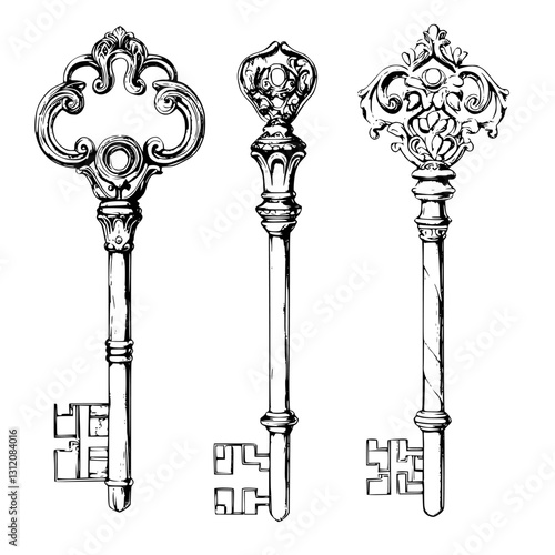 Intricately designed antique keys showcasing ornate craftsmanship from a bygone era, reflecting historical significance and artistry
