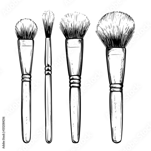 Various makeup brushes arranged in a line showcasing different shapes and sizes for specific beauty applications