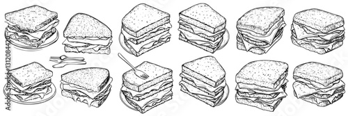 Variety of sandwiches displayed on plates, showcasing different fillings and bread types in a casual dining setting