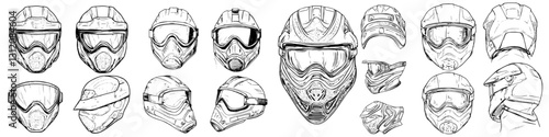 Variety of detailed combat helmets designed for various tactical environments and scenarios