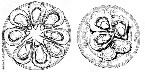 Freshly shucked oysters arranged on elegant platters highlighting diverse presentations and garnishes