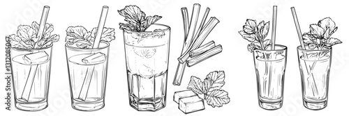 Refreshing beverages prepared with fresh mint and flavored ingredients for a summer gathering on a sunny day