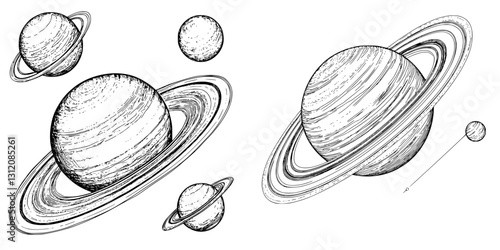 Detailed illustration of planets showcasing the beauty of our solar system with rings and moons