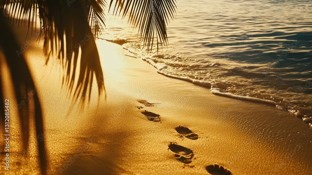 custom made wallpaper toronto digitalSunset beach scene with footprints in the sand.