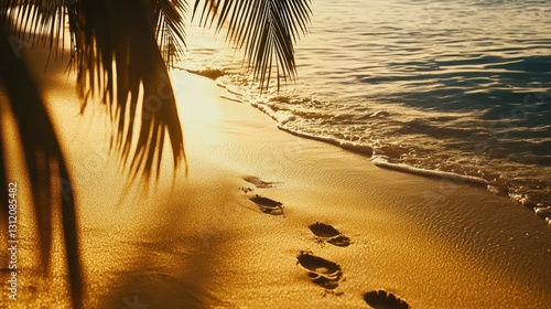 Wallpaper Mural Sunset beach scene with footprints in the sand. Torontodigital.ca