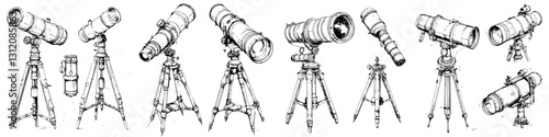 Various designs of telescopes displayed together for astronomy enthusiasts and hobbyists
