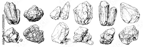 Collection of various mineral and rock specimens on a white background displayed for educational purposes