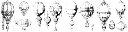 Sketches of various hot air balloon designs showcasing creative artistry and imaginative engineering concepts for aviation innovation