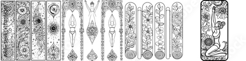 Decorative hand-drawn bookmarks featuring intricate floral and geometric designs for creative projects