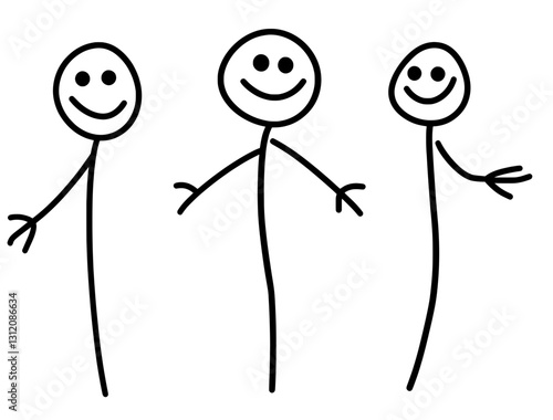 A modern stick figure cartoon illustration conceptually depicts a man or businessman engaged in the act of handwriting or writing with a pen on a paper surface