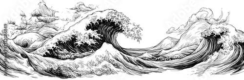 Hand-drawn doodle set of sea waves on water surfaces, showcasing ocean and sea waters with waves during storms and gloomy weather, isolated on transparent backgrounds to illustrate the diverse shapes