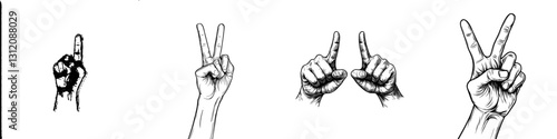 A modern cartoon peace sign is depicted in a black hand drawn line illustration with a transparent background