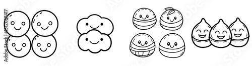The phrase consists of green peas, vegetable, fruit, doodle line, outline, cartoon, and cute