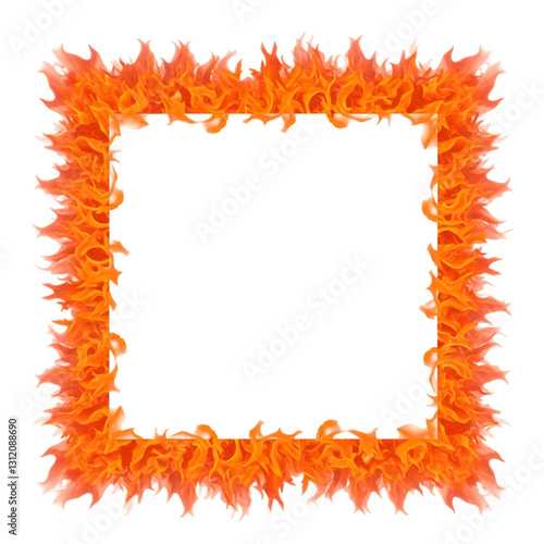 square wall of fire PNG frame design, square space for image or text 