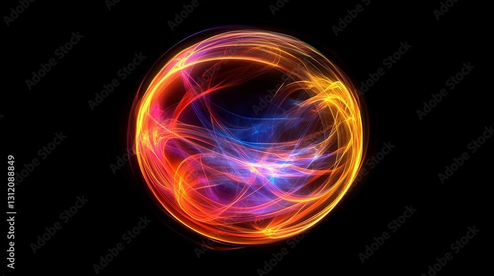 Fototapeta premium A Vibrant Cosmic Sphere Pulsating With Fiery Orange And Electric Blue Energy Swirling In A Mesmerizing Dance Against A Dark Void
