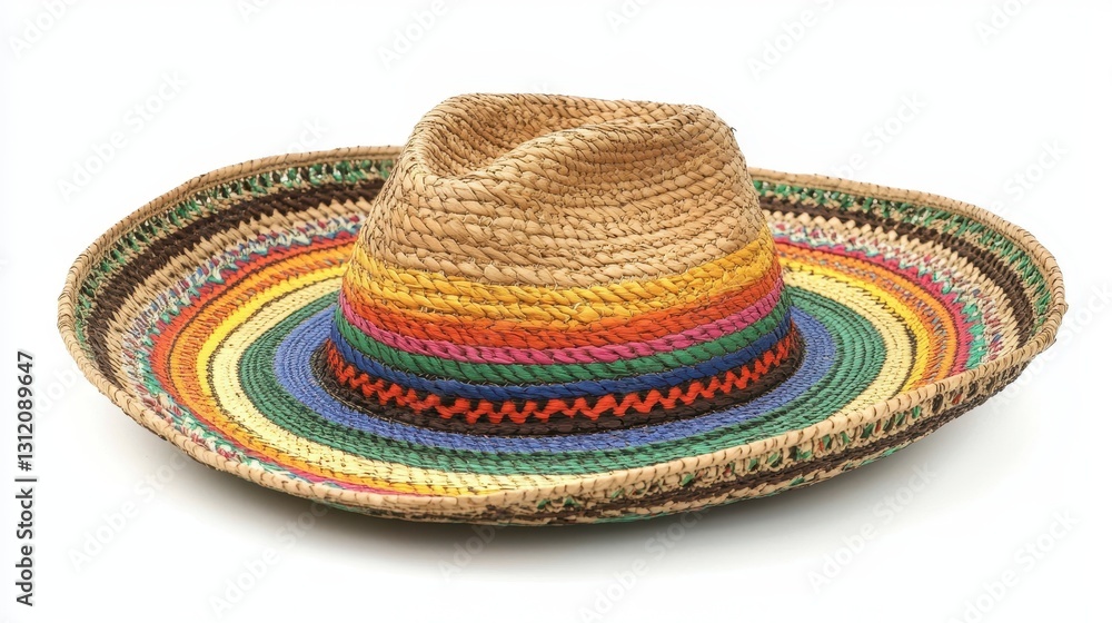 A Mexican sombrero hat isolated on a white background, showcasing its distinctive wide brim and vibrant decorative elements. A Mexican sombrero hat isolated on a white background, showcasing its distinctive wide brim and vibrant decorative elements.