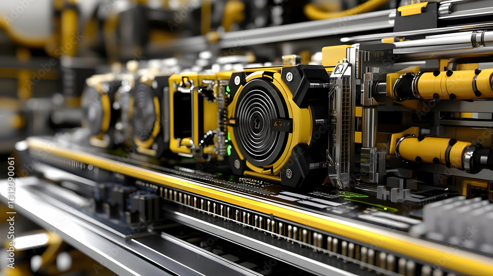 Fototapeta premium Close Up of Yellow and Black Technological Machine with Cooling Fan