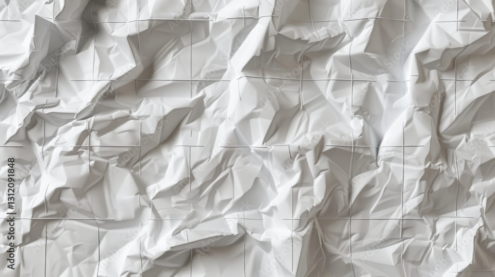 Obraz premium a piece of crumpled white paper with a delicate grid pattern, depicted with high realism. The texture should be lifelike