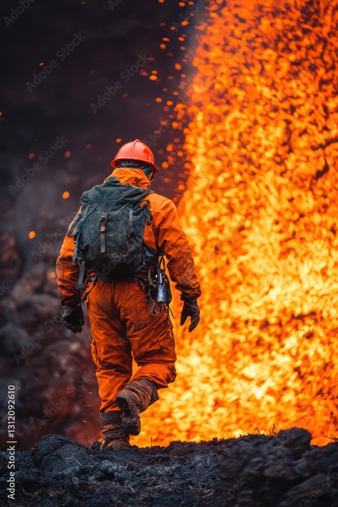 Fiery Eruption Adventure with Volcanologist in Protective Gear Fiery Eruption Adventure with Volcanologist in Protective Gear
