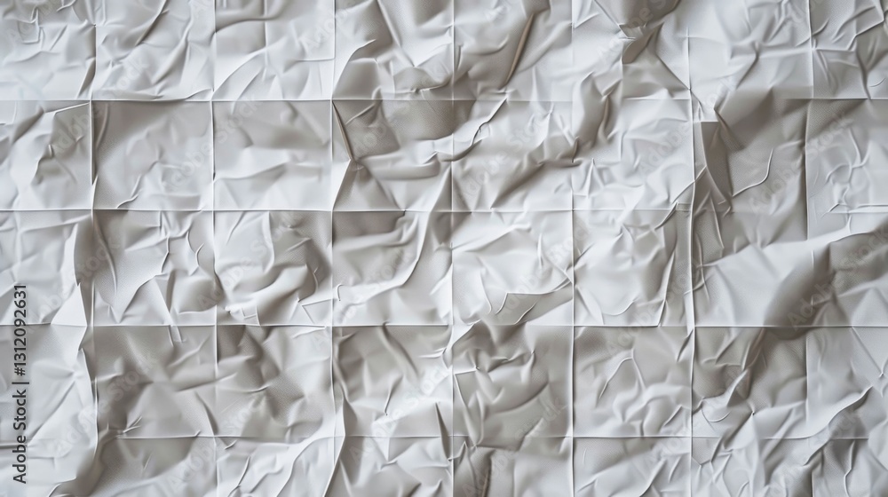 Obraz premium a piece of crumpled white paper with a delicate grid pattern, rendered in hyper-realistic detail. The image should capture the texture of the folds and creases