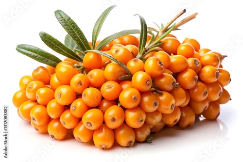Cluster of Fresh Sea Buckthorn Berries with Orange Color