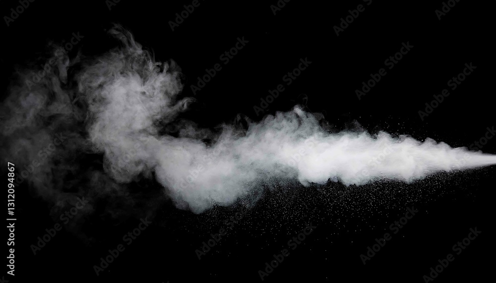 Fototapeta premium A swirl of white smoke drifts against a deep black background, creating an abstract and atmospheric effect