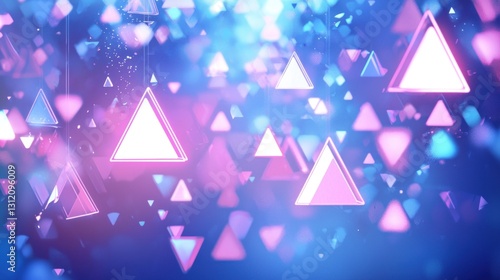 Abstract glowing pink and blue triangles background.