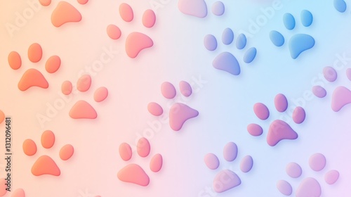 pattern of dog and cat footprints, iridescent background generative ai