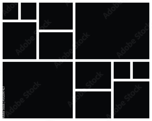 Empty Grid Collage Photo Frame Template. Square and Rectangle Background Shape. Mosaic and Texture Pattern Mood board for Portfolio and Wall Gallery Presentation.