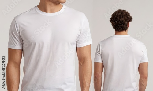 Front and back view of a man in a plain white t-shirt isolated