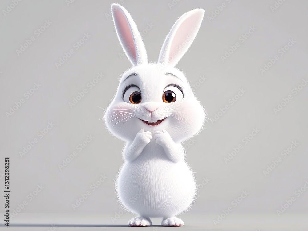 Obraz premium Easter bunny cartoon illustration. Bunny the Spring symbol. Easter holidays symbol. Easter Greeting card design, invitation template. Easter display with eggs and bunny