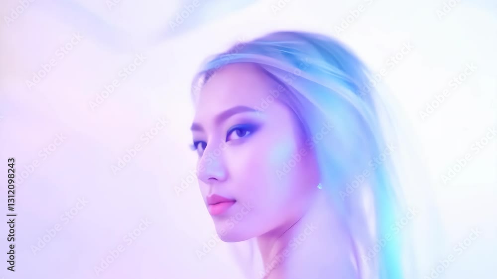 Ethereal blurred portrait of a woman in soft blue and pink light, dreamy fantasy concept. High quality 4k footage Ethereal blurred portrait of a woman in soft blue and pink light, dreamy fantasy concept. High quality 4k footage