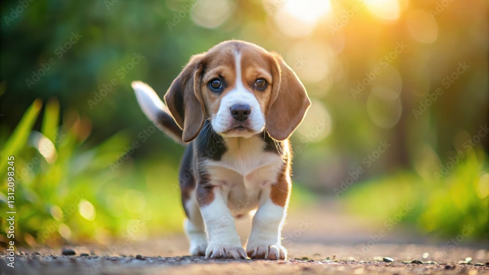 Beagle puppy taking first steps outside, new world, puppy adventure, new world, puppy adventure Beagle puppy taking first steps outside, new world, puppy adventure, new world, puppy adventure