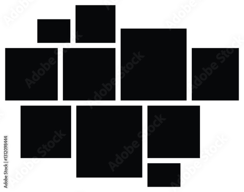 Asymmetrical  10 photo collage vector illustration. Tiles pattern for web and mockup presentation. Collage templates, birthday collage, collage art. Comics page grid layout abstract photo frames.