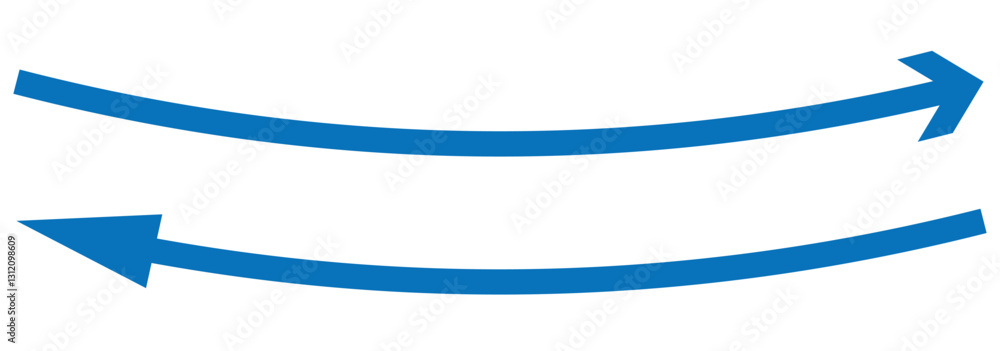 Fototapeta premium Long arrow vector icon. Blue horizontal double arrow. Dual sided arrow vector, icon, silhouette design. Semicircular curved thin, long double ended arrow vector.