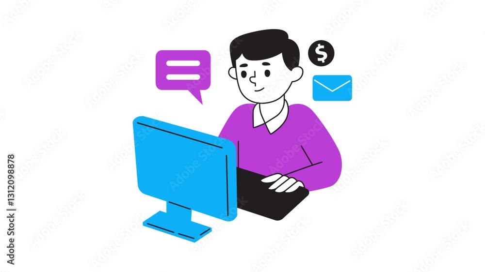 Animation of a man working in front of a computer Animation of a man working in front of a computer