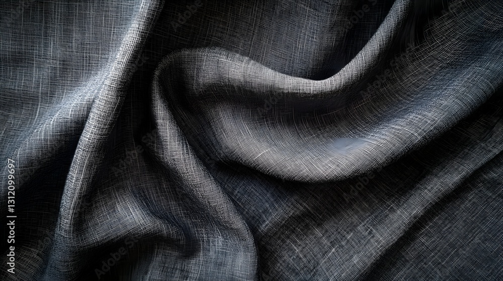Fototapeta premium Dark gray linen fabric drapes with soft light