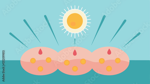 Synthesis of Growth Factors An illustration showing exosomes stimulating the production of growth factors in the skin represented as rays or light emanating from the exosomes.