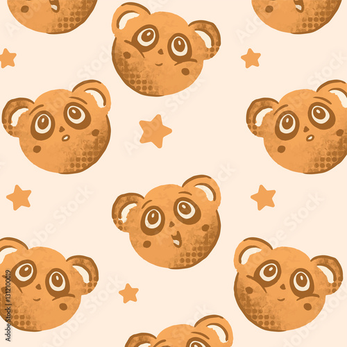 Seamless pattern with teddy bears and star